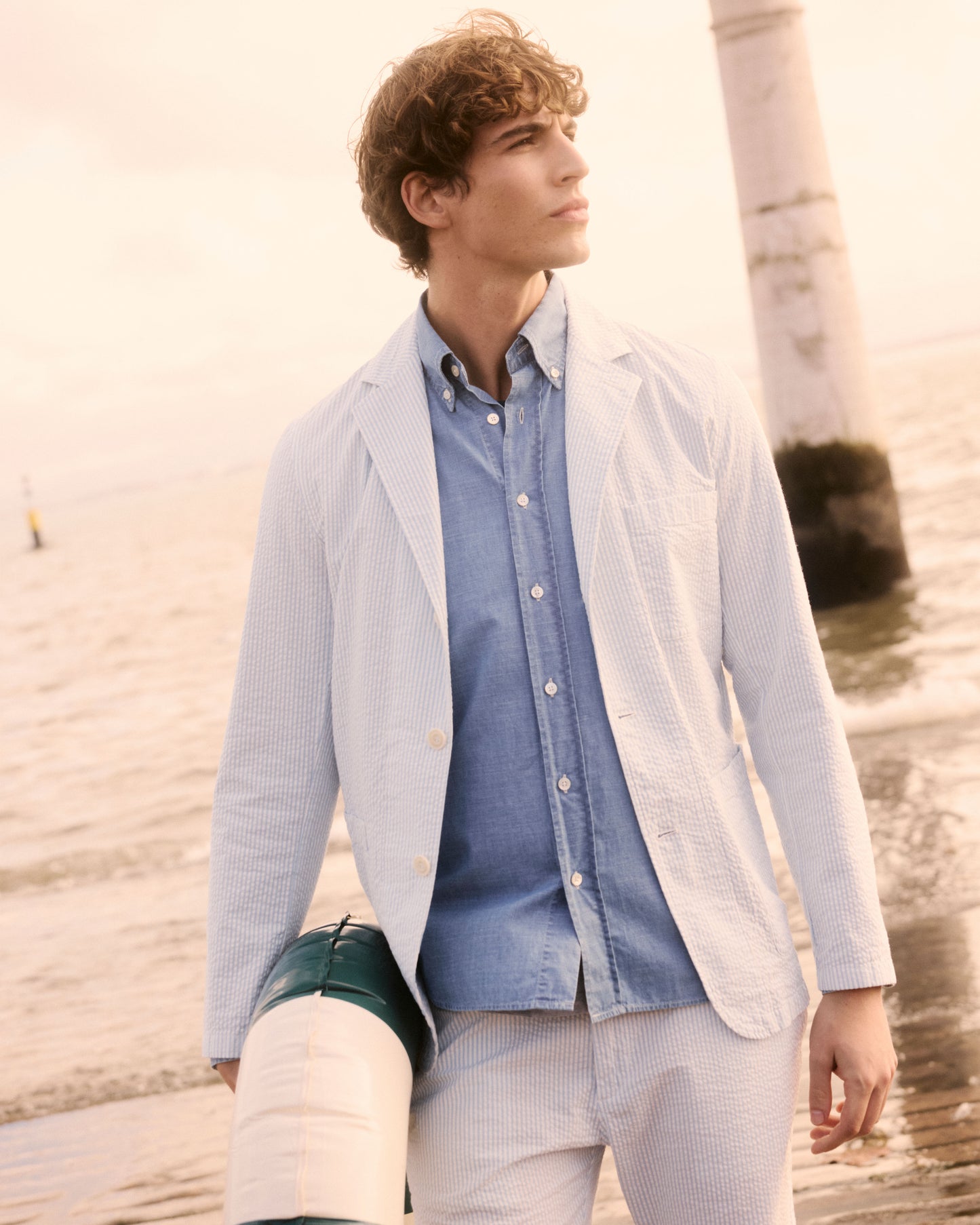 Veste Homme en Seersucker Bleu Ciel Jobby