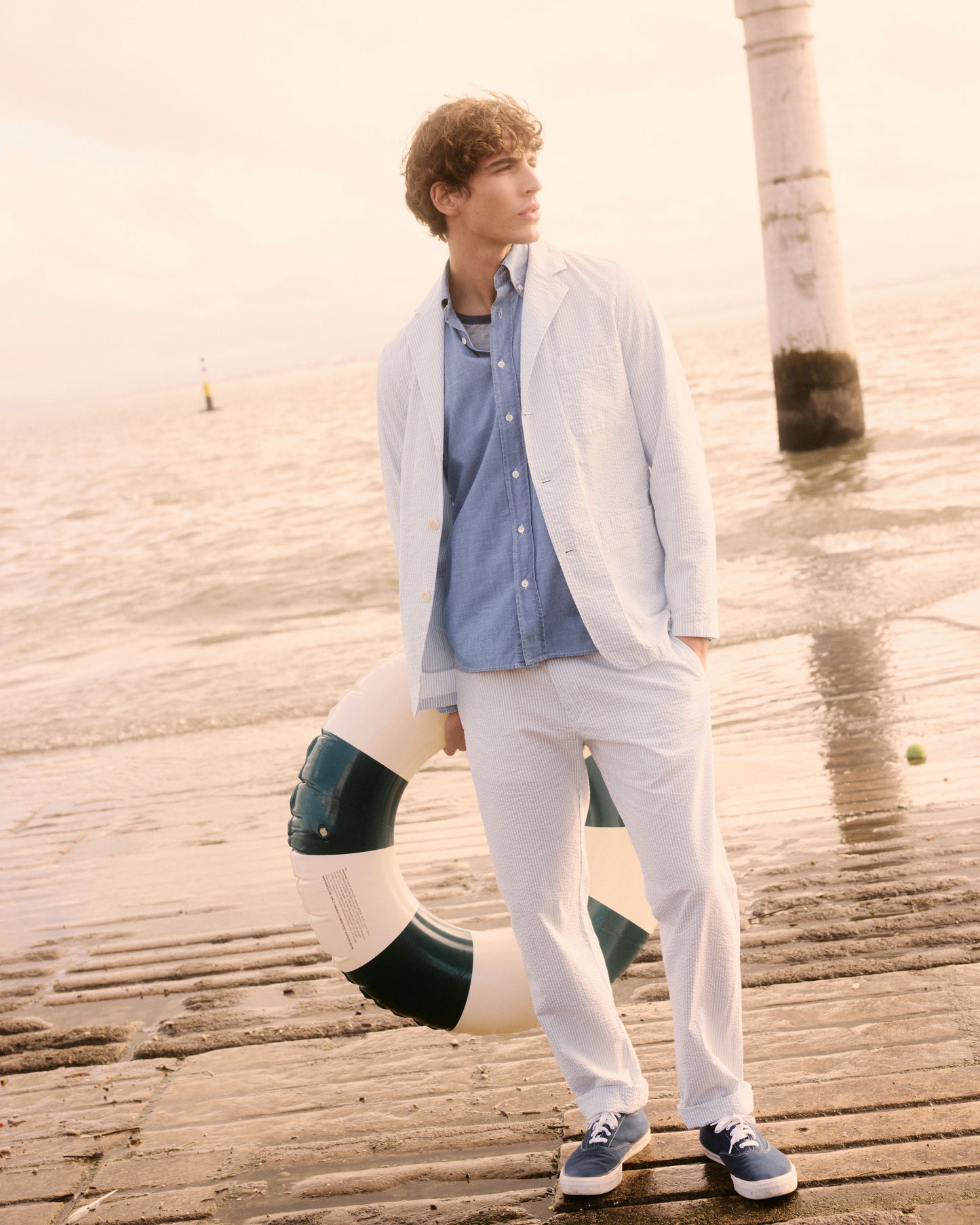Pantalones Seersucker azul cielo para hombre