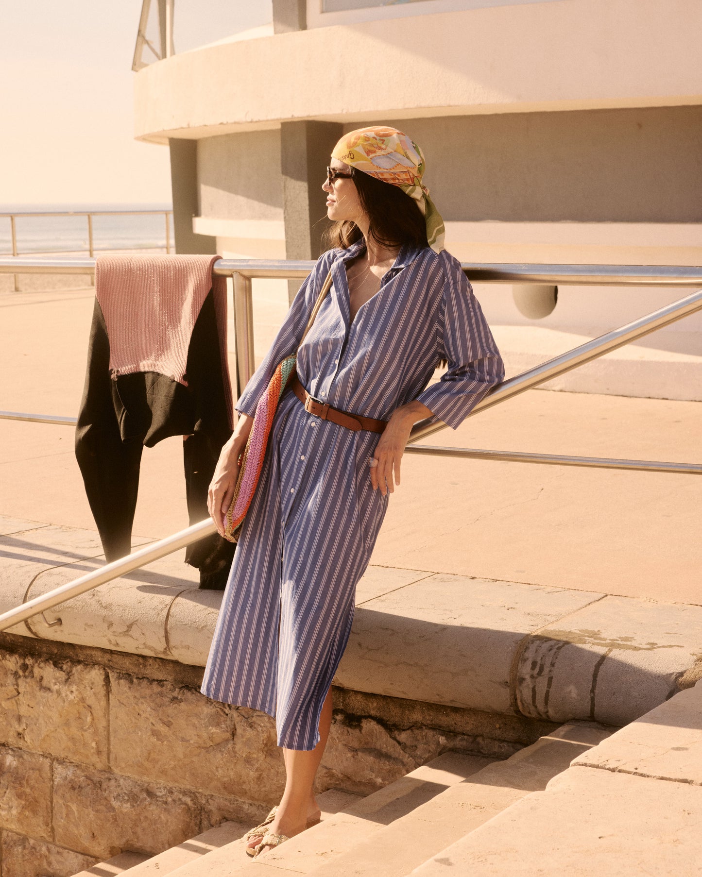 Rune Women's Blue & White Striped Cotton Voile Dress