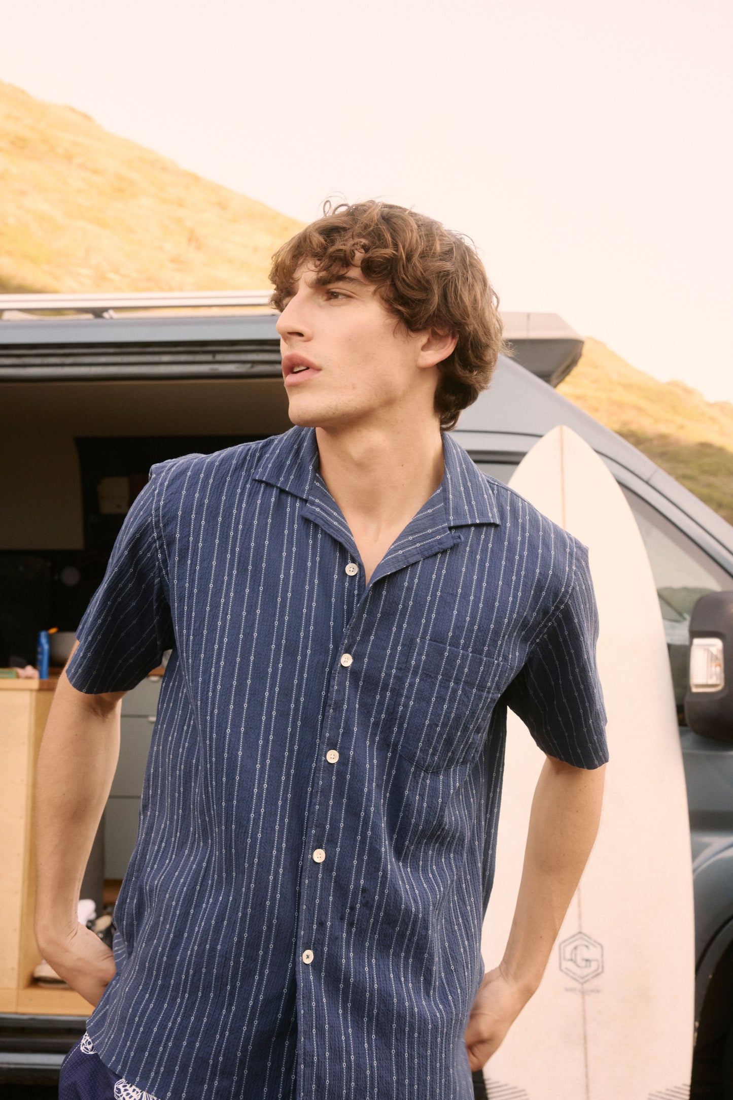 Palm Men's Deep Blue Seersucker Dobby Shirt