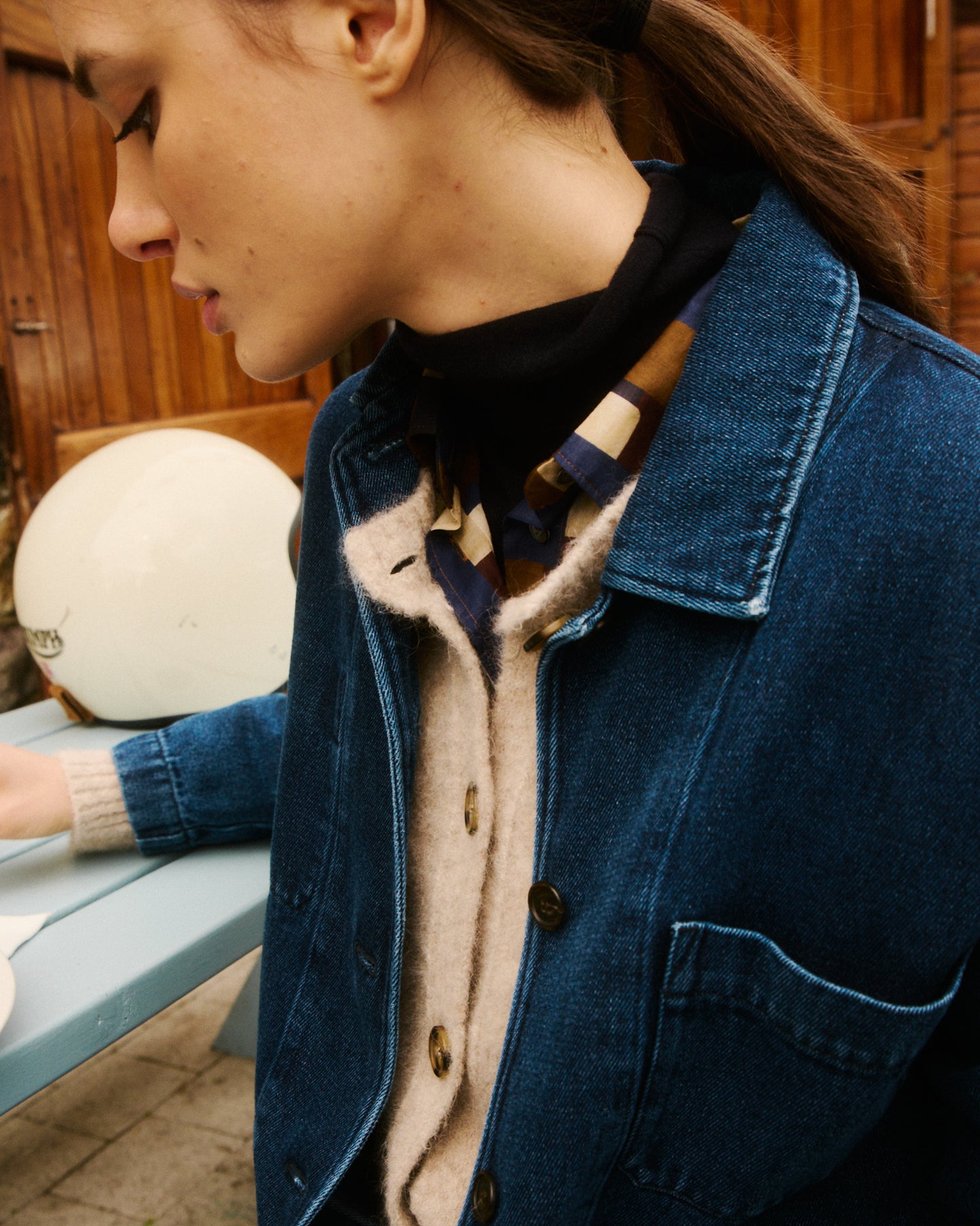 Chaqueta Mujer en Lyocell y algodón Denim Verdi Azul