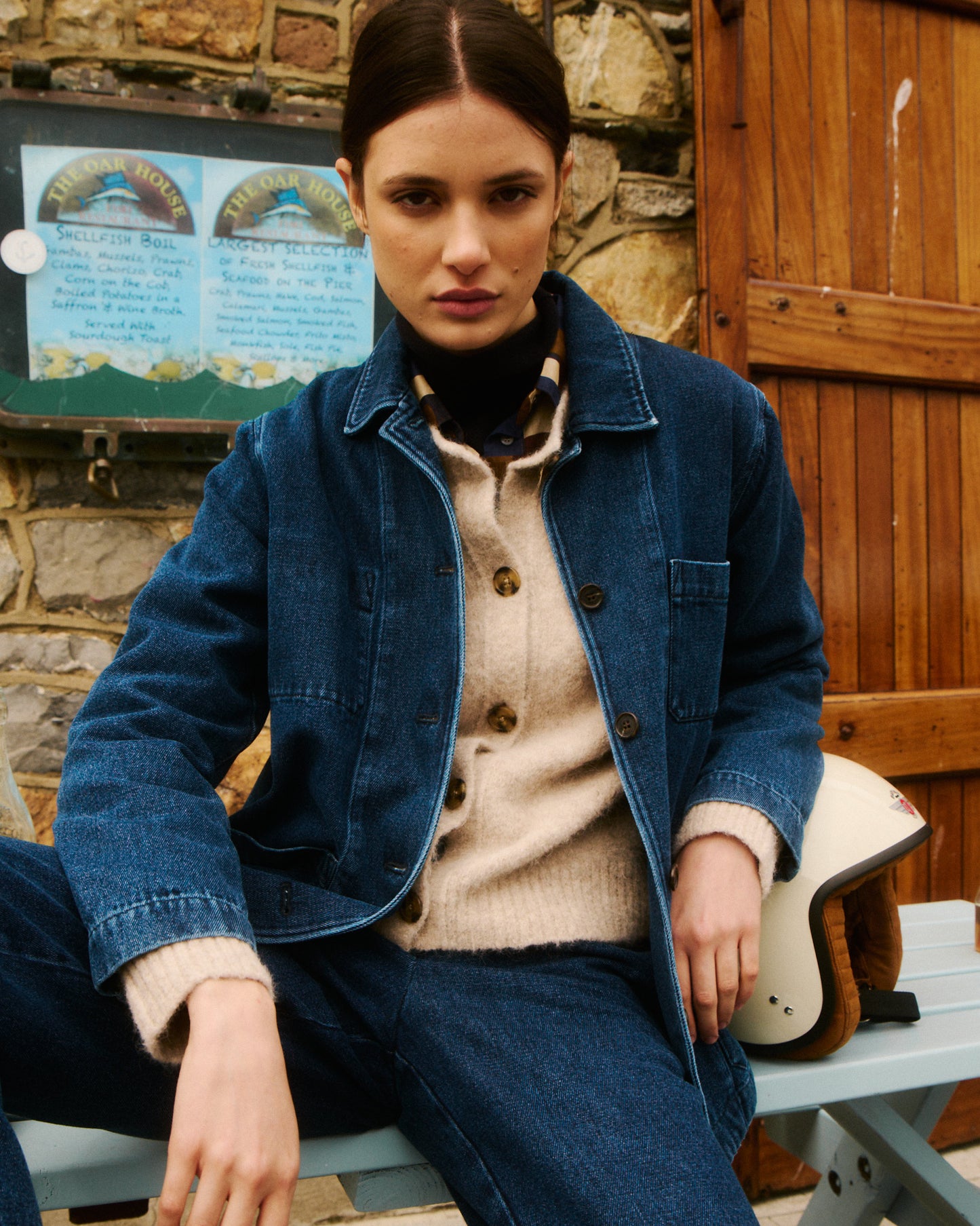 Chaqueta Mujer en Lyocell y algodón Denim Verdi Azul