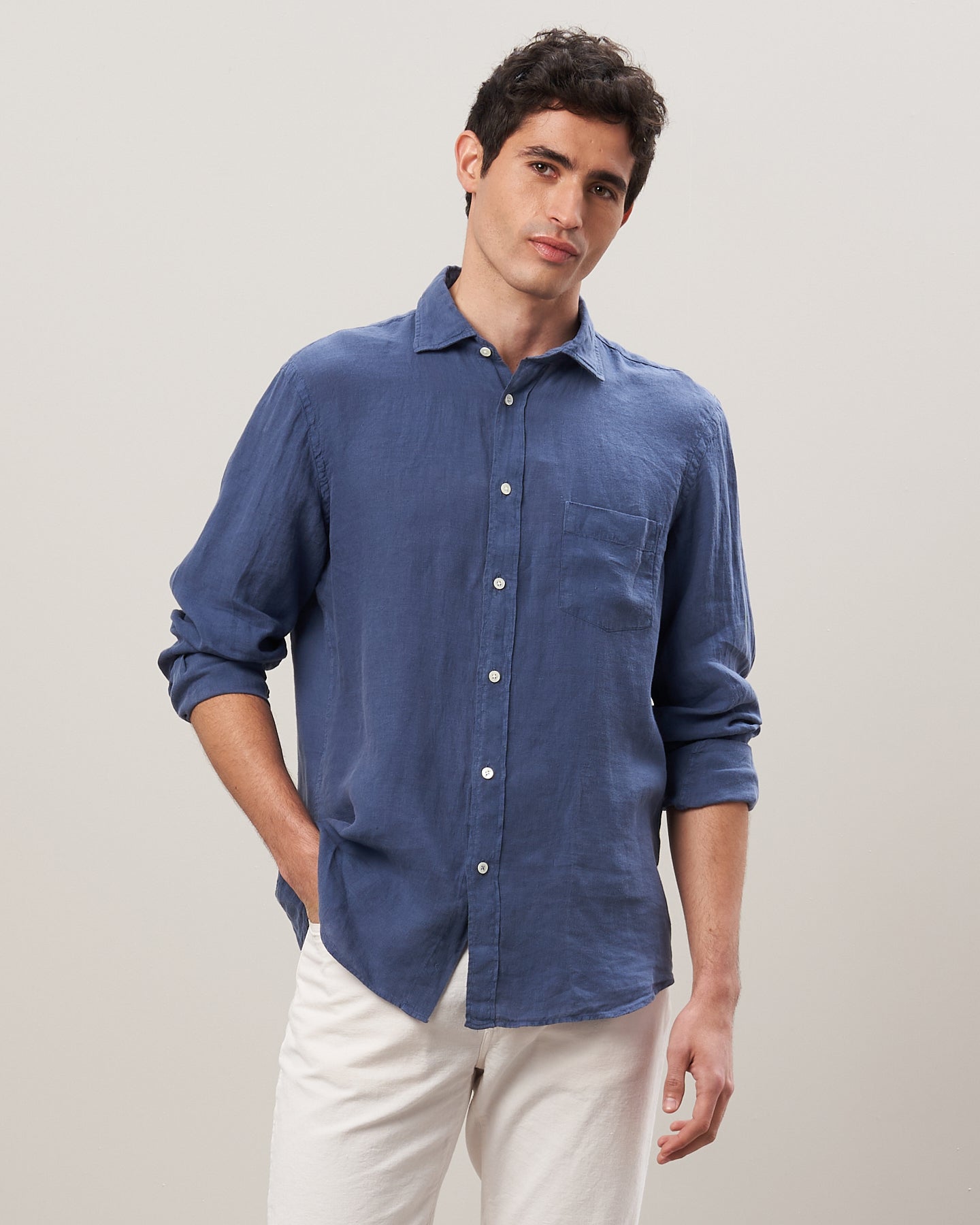 Chemise Homme en lin Bleu cobalt Paul BB01001-60