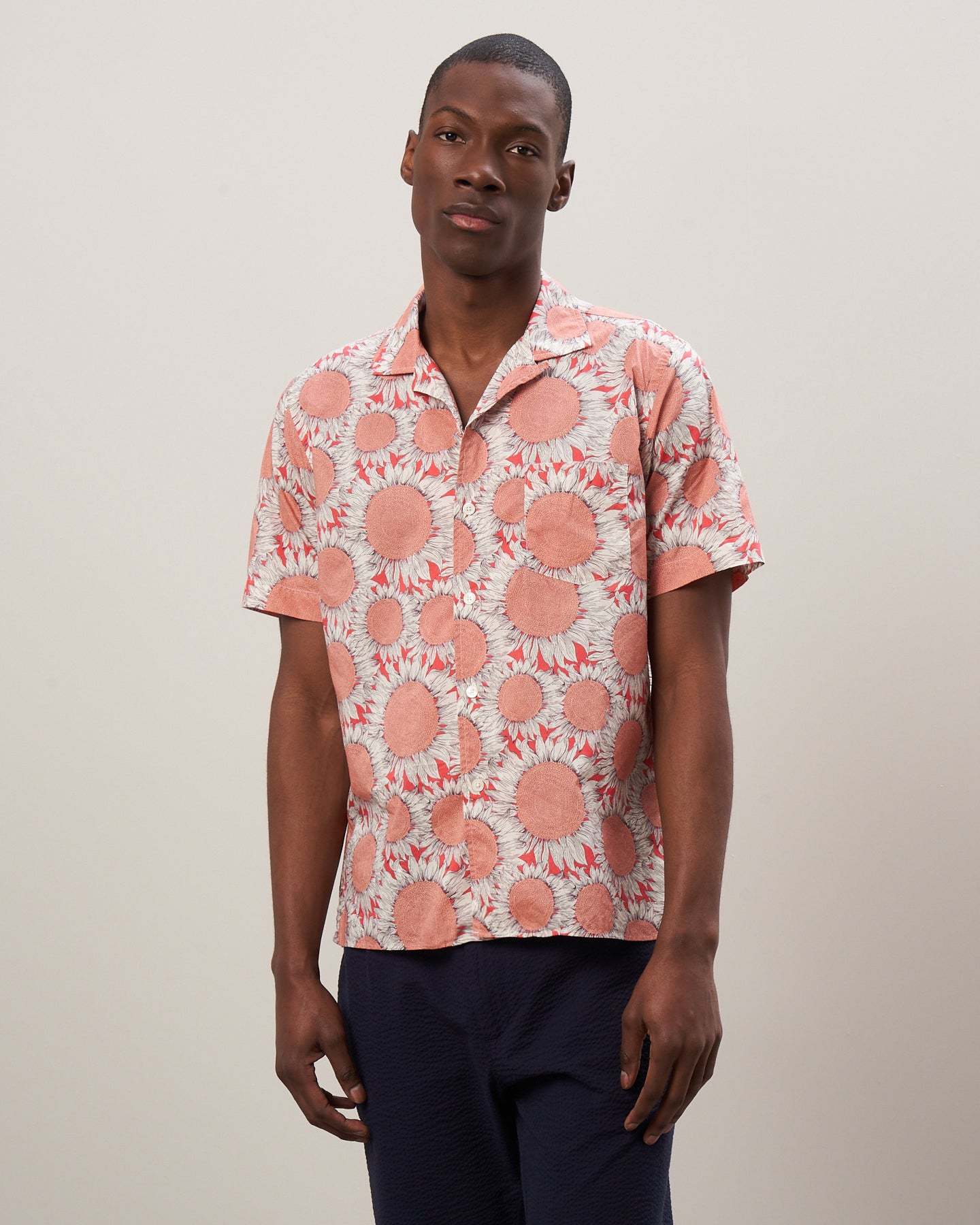 Palm Men s Coral Liberty Print Cotton Shirt