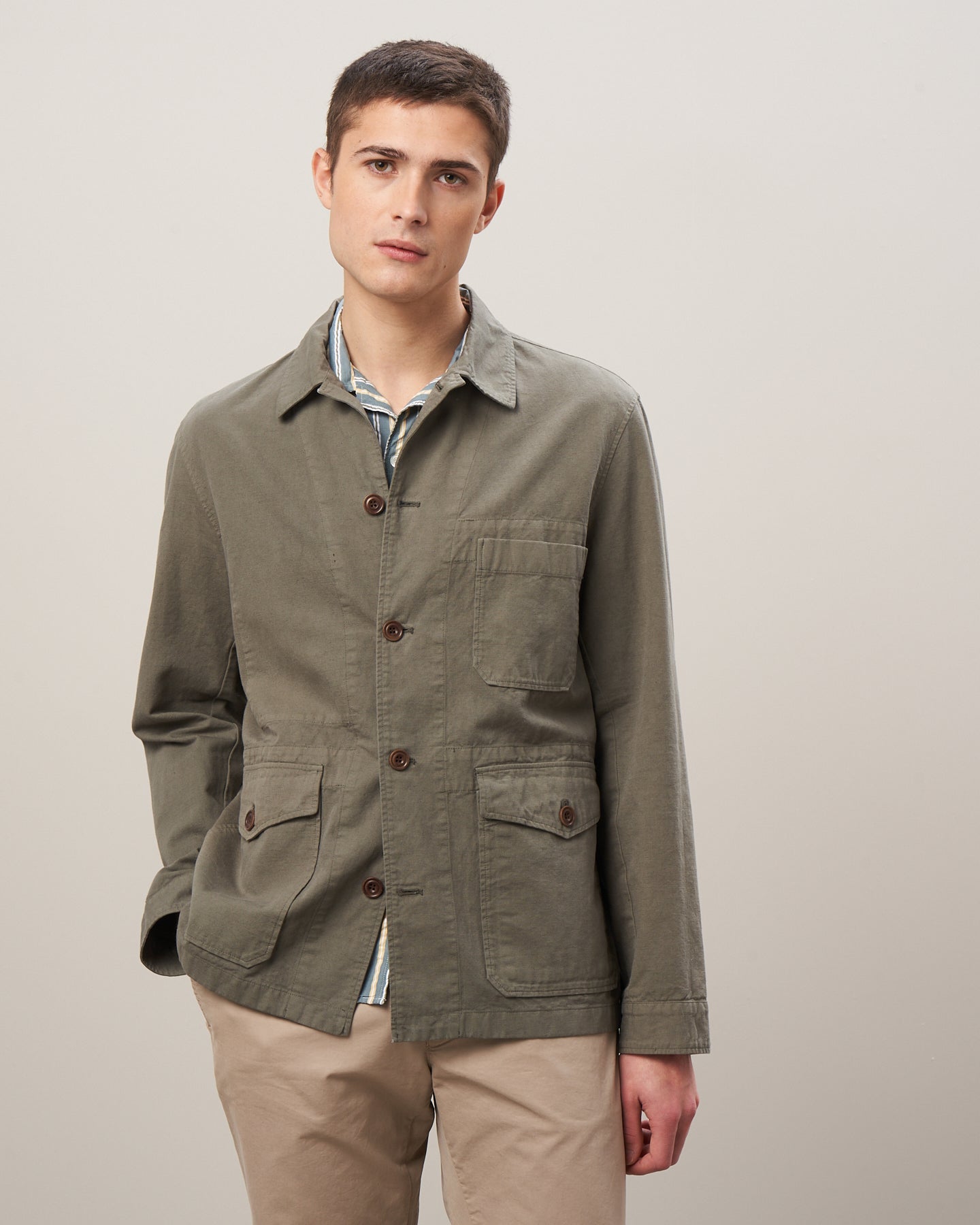Dermot olive green cotton and linen canvas jacket - Men