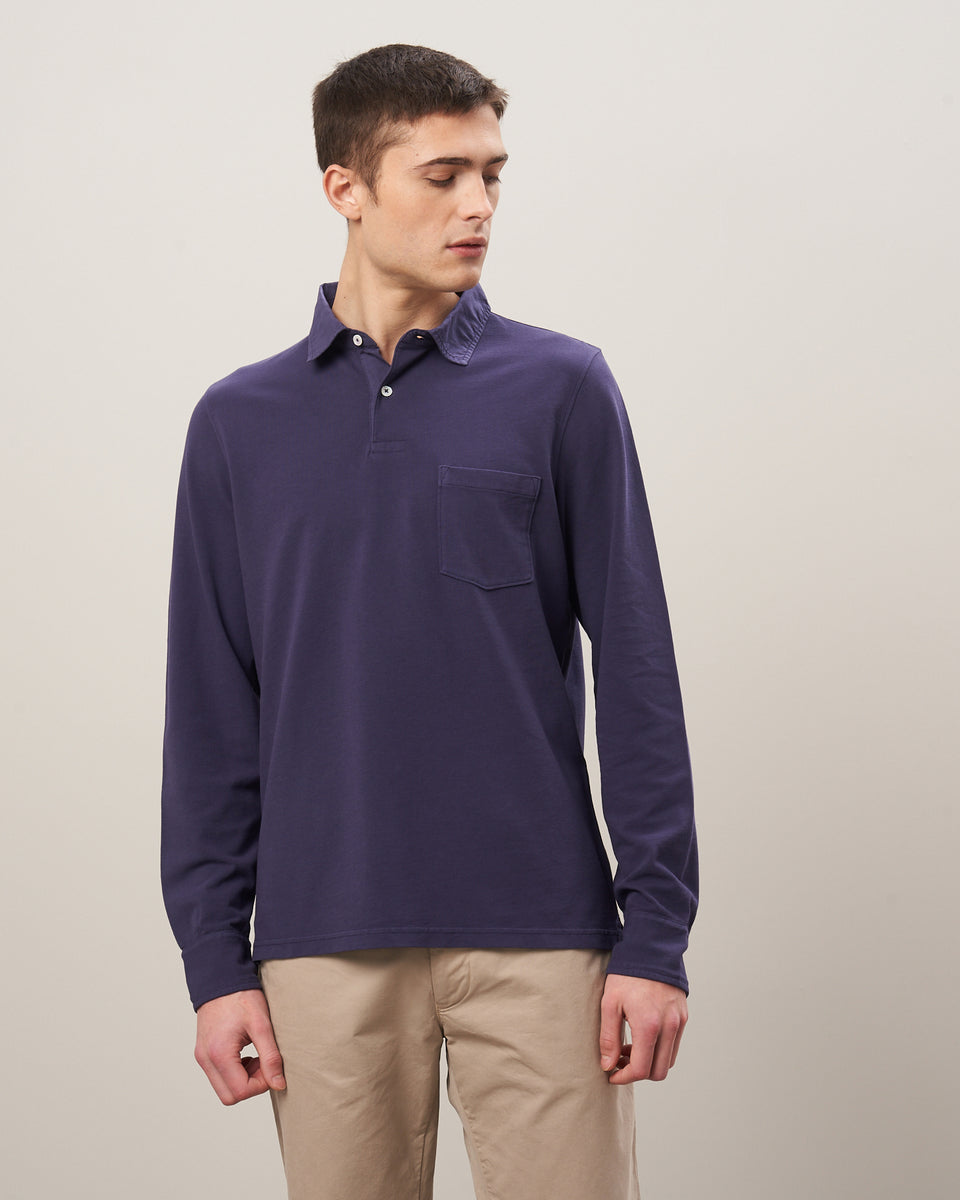 Men's Navy Cotton Piqué Polo - Image principale