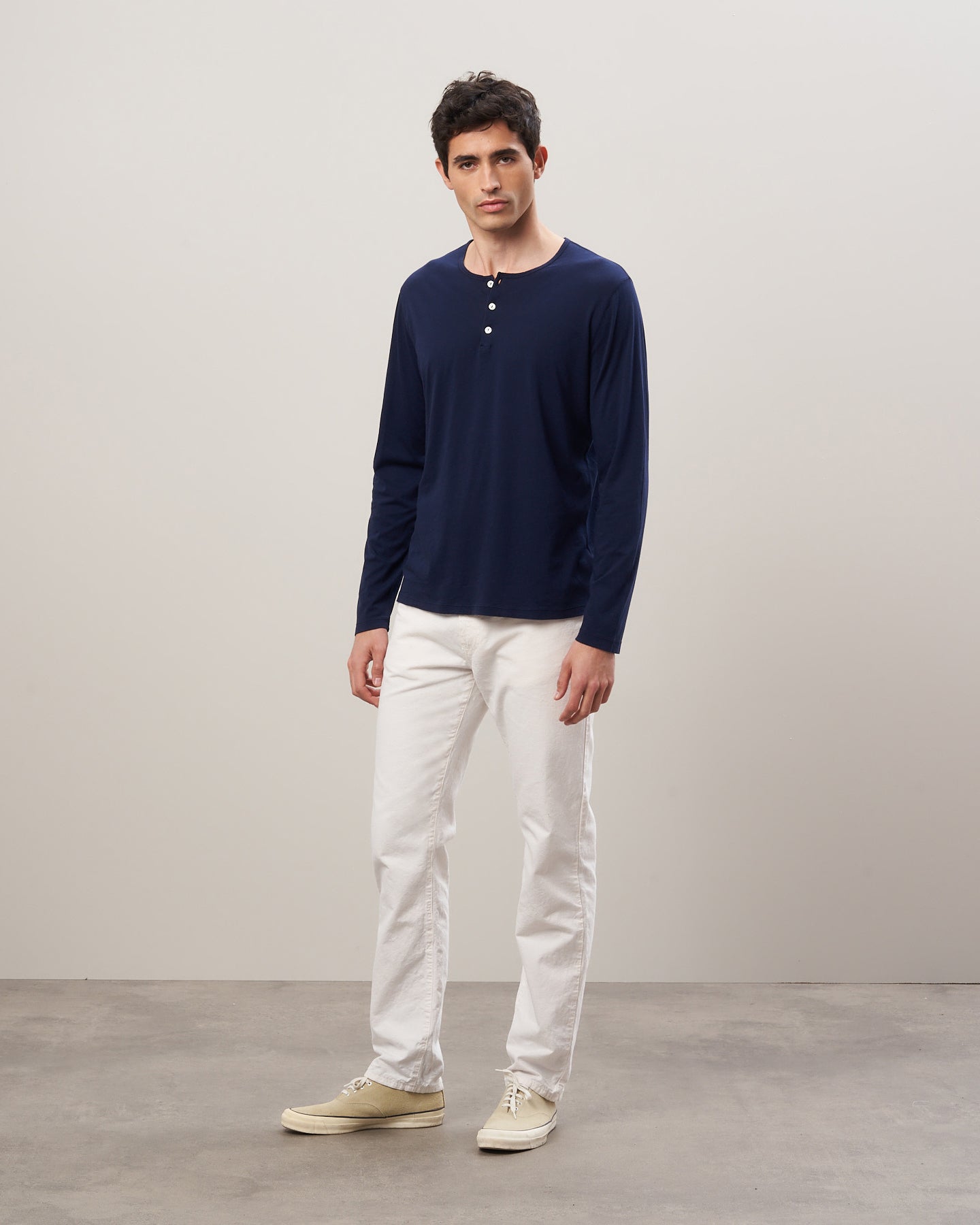 Men's T-Shirt with Tunisian collar in light jersey Navy