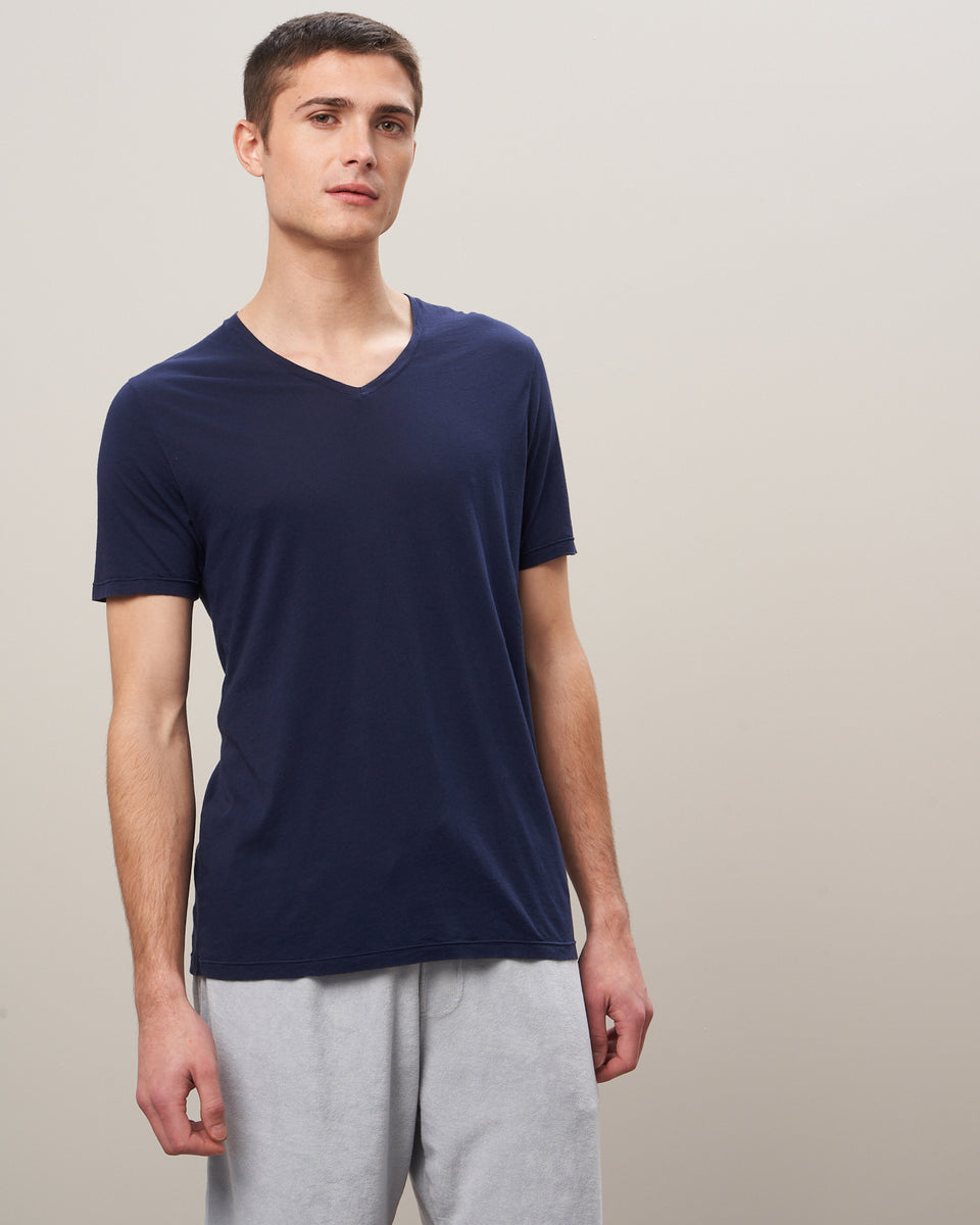 Men's Navy V-Neck Light Jersey T-Shirt - Image principale