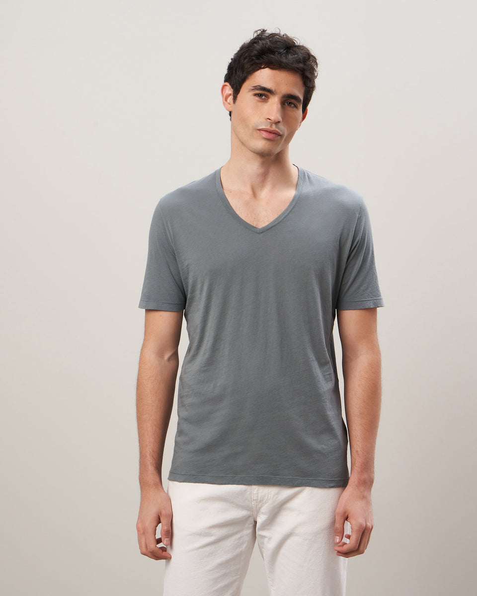 Men's Olive Green V-neck Light Jersey T-Shirt - Image principale
