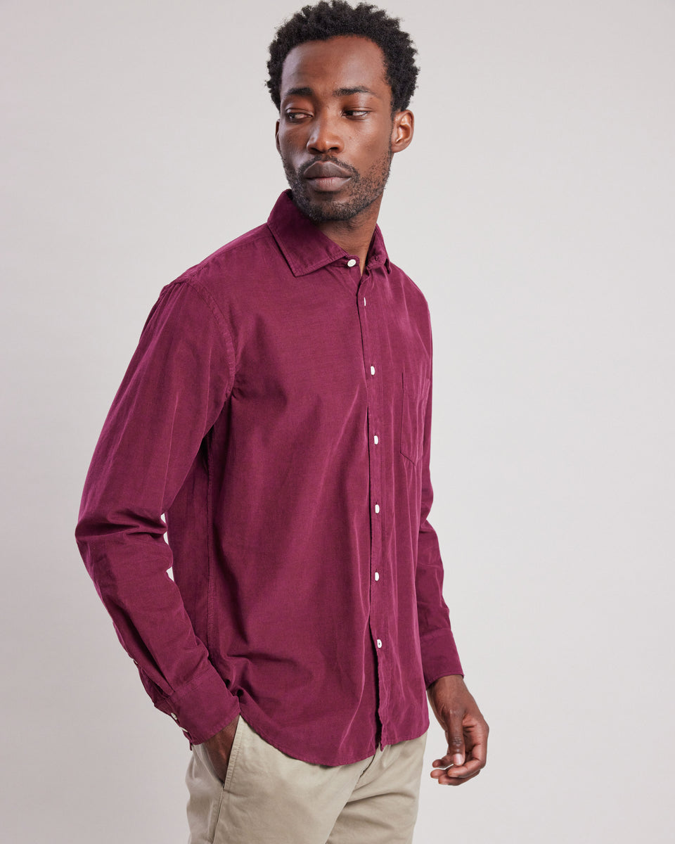 Chemise Homme en velours côtelé fin Bordeaux Paul - Image alternative