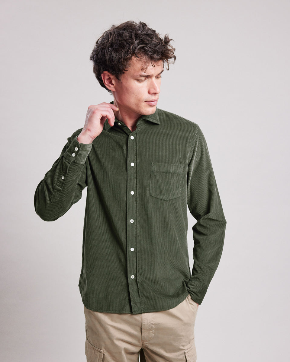 Chemise Homme en velours côtelé Vert Militaire Paul - Image principale