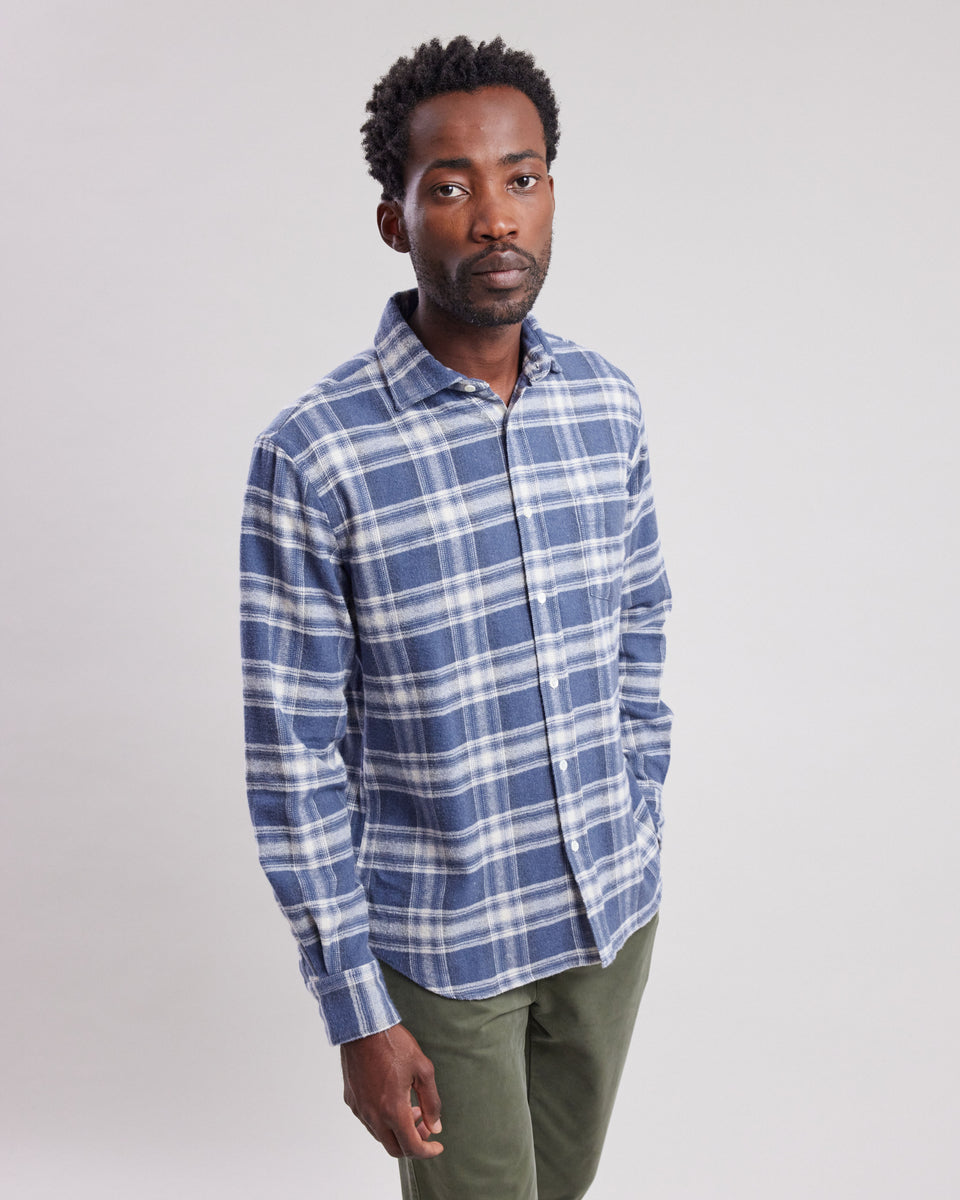 Chemise Homme en flanelle à carreaux Bleu denim Paul - Image principale