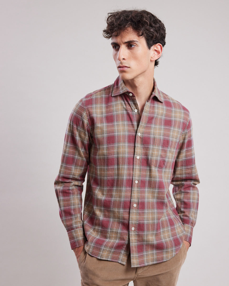 Chemise Homme en flanelle légère à carreaux Rouge Paul - Image principale
