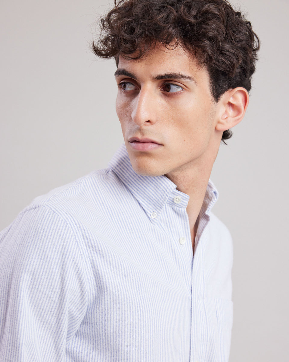 Chemise Homme en oxford de coton brossé Bleu Pitt - Image alternative