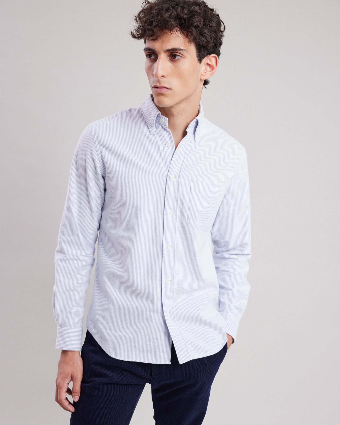 Chemise Homme en oxford de coton brossé Bleu Pitt
