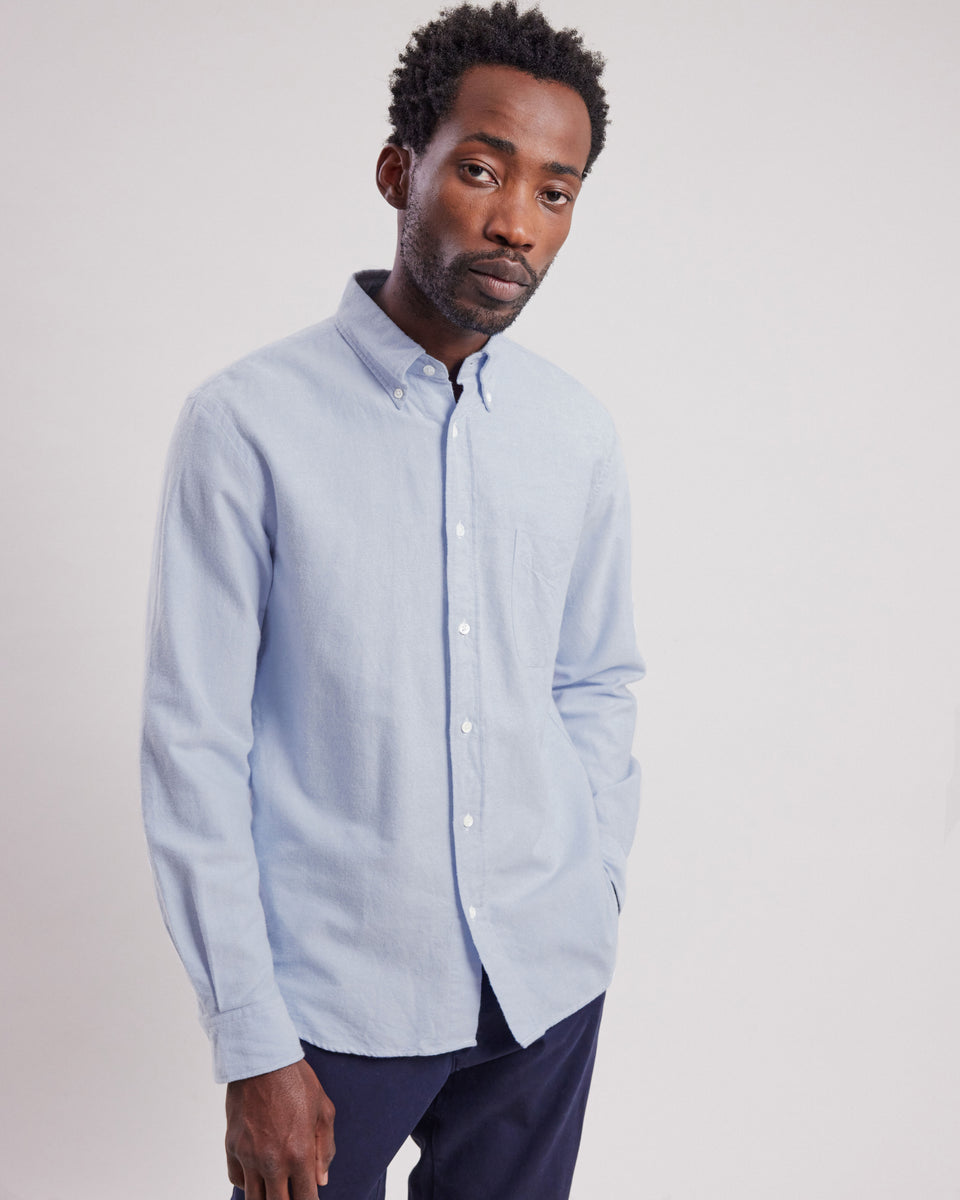 Chemise Homme en oxford de coton brossé Bleu Ciel Pitt - Image principale