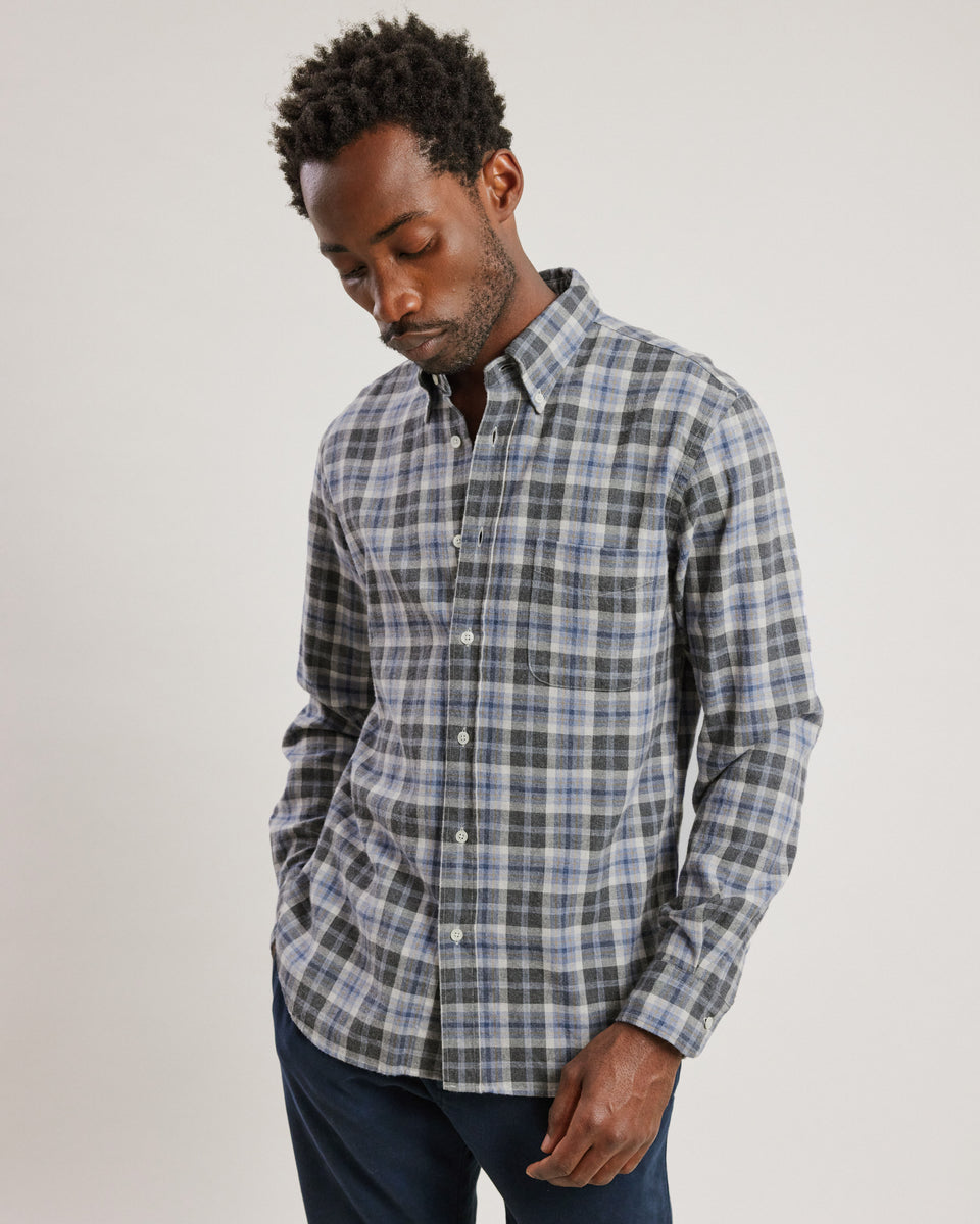 Chemise Homme en flanelle à carreaux Gris & Bleu Pitt - Image principale