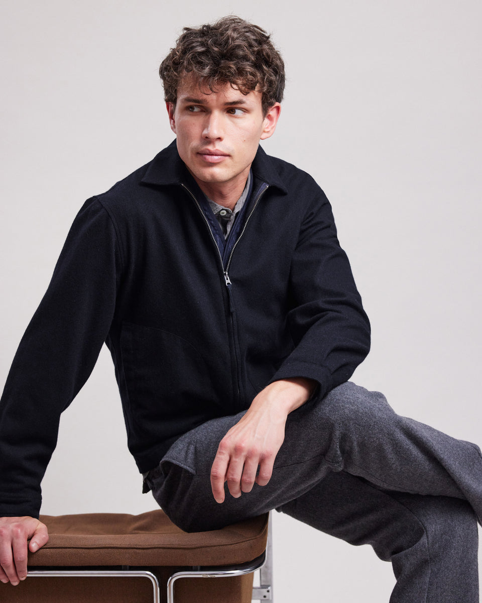 Blouson Homme en flanelle de laine Bleu Marine Del - Image principale