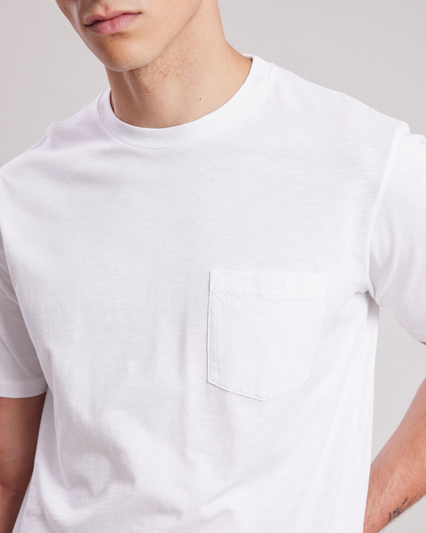 Tee shirt Homme en coton slub Blanc Pocket