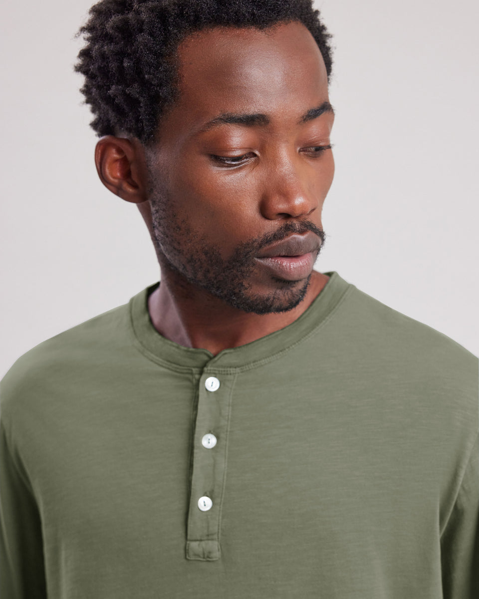 Tee shirt Homme en coton slub Vert Militaire Henley - Image alternative