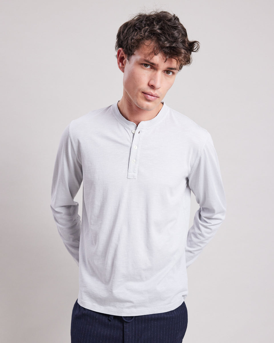 Men's Light Gray cotton slub jersey Henley T-Shirt - Image principale