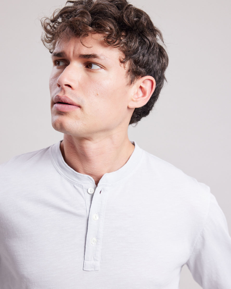 Men's Light Gray cotton slub jersey Henley T-Shirt - Image alternative