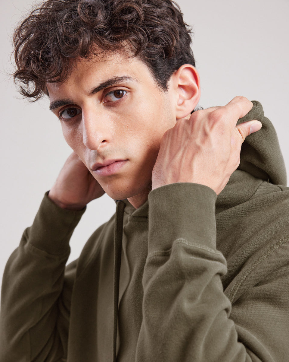Sweatshirt à capuche Homme en coton Vert Militaire - Image alternative