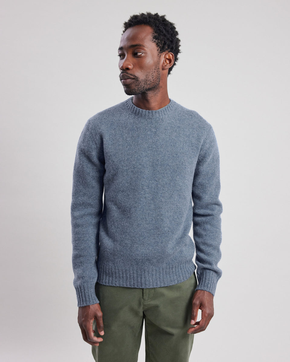 Pull Homme en laine shetland Bleu denim - Image principale