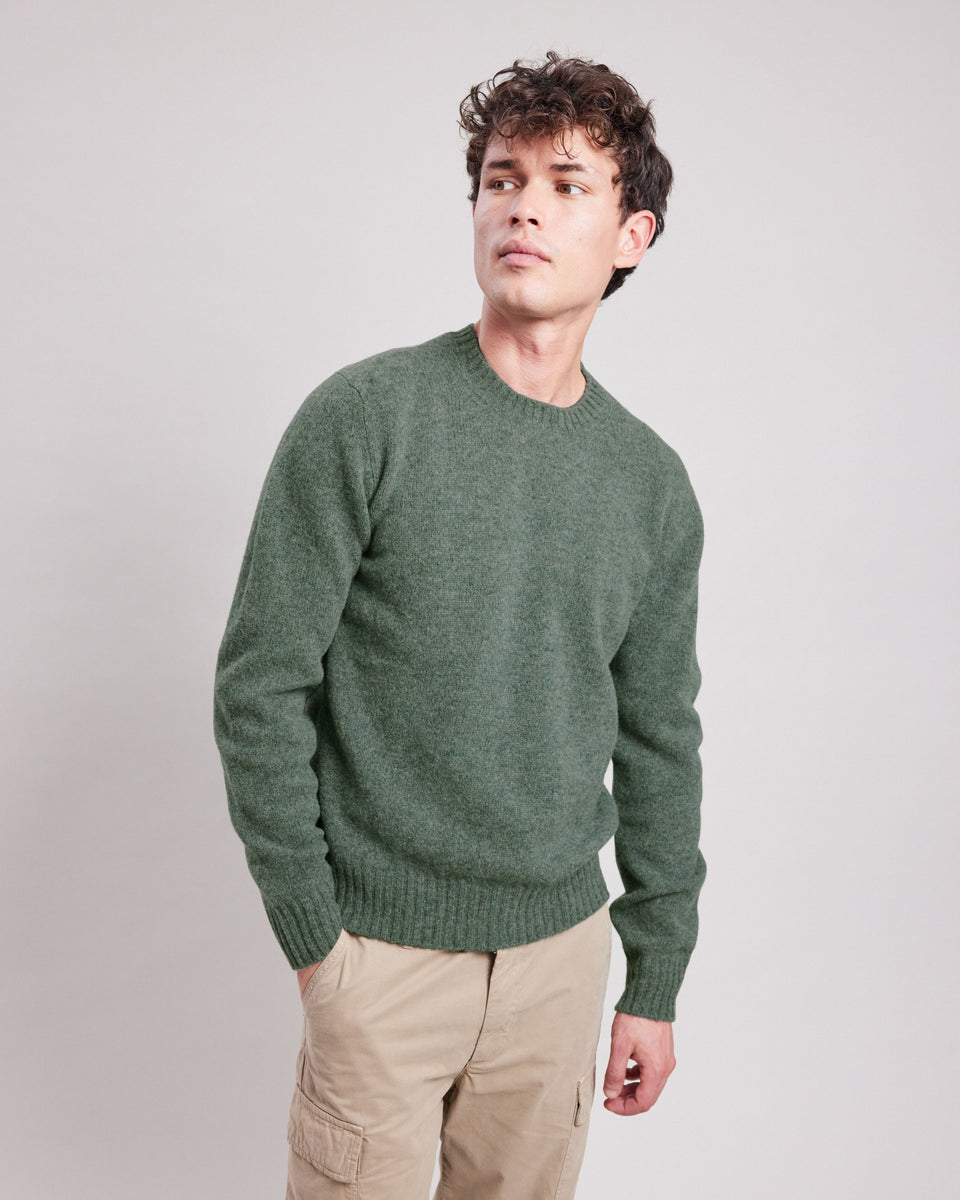 Pull Homme en laine shetland Vert Sauge - Image principale