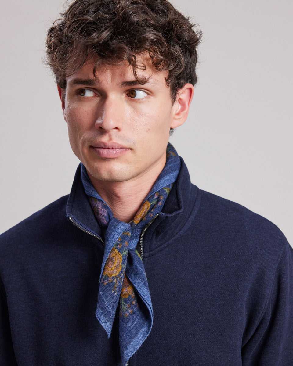 Echarpe Homme en laine imprimée Jungle Bleu - Image principale