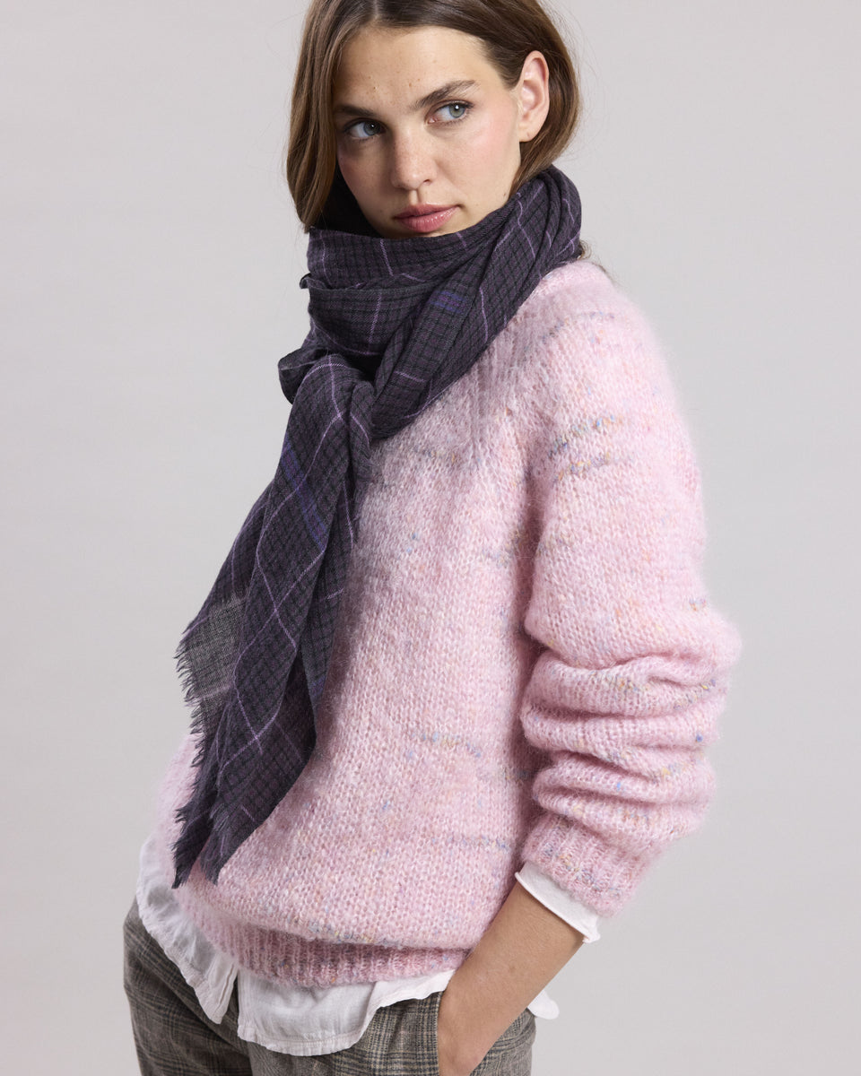 Echarpe Femme en laine imprimé à carreaux Gris Anthracite - Image alternative