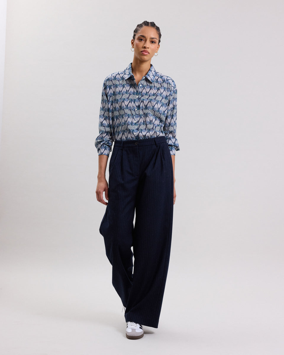 Chemise Femme en coton imprimé feuilles Bleu Petrole Cinema - Image alternative