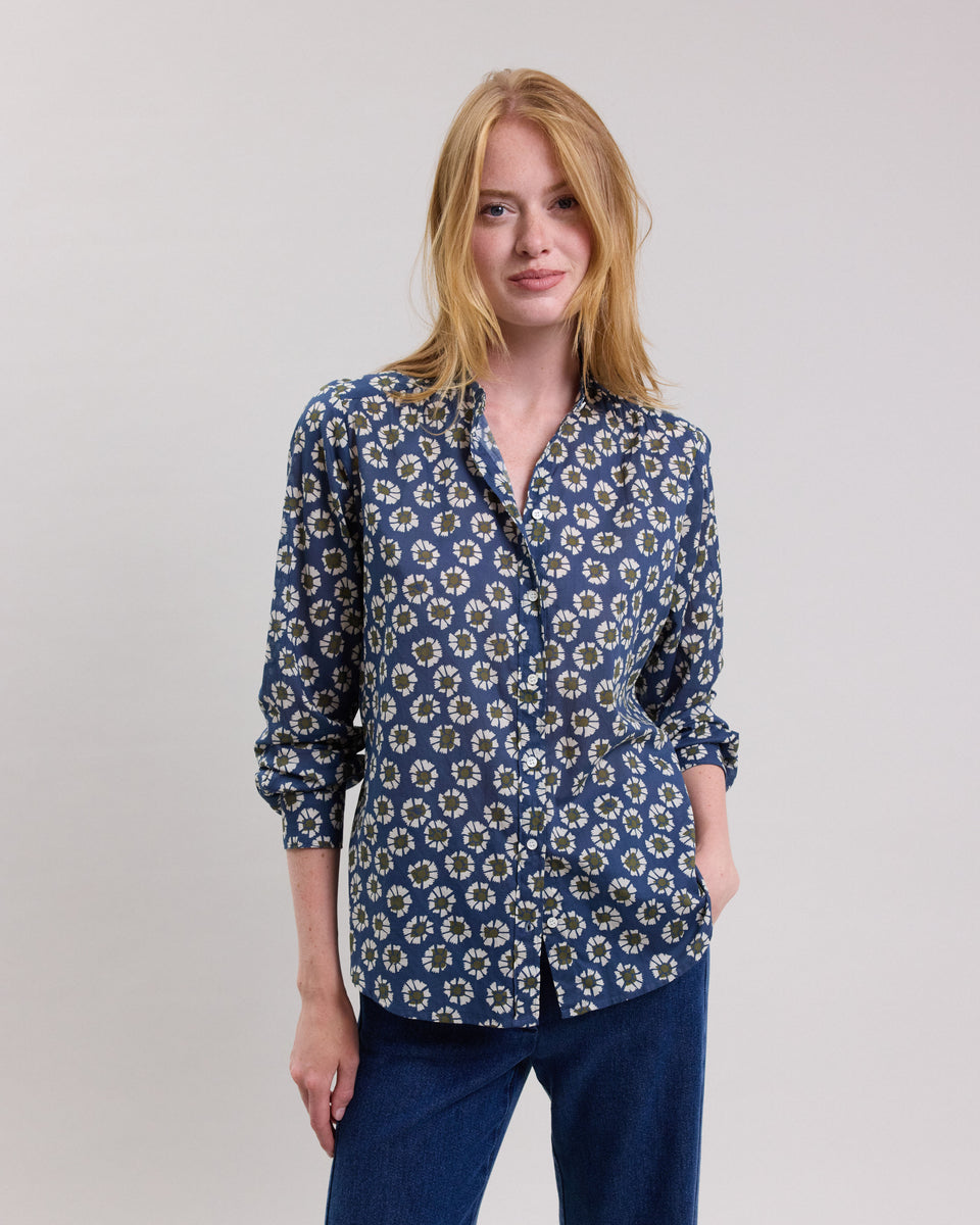 Chemise Femme en coton imprimé fleurs Bleu Coda - Image alternative
