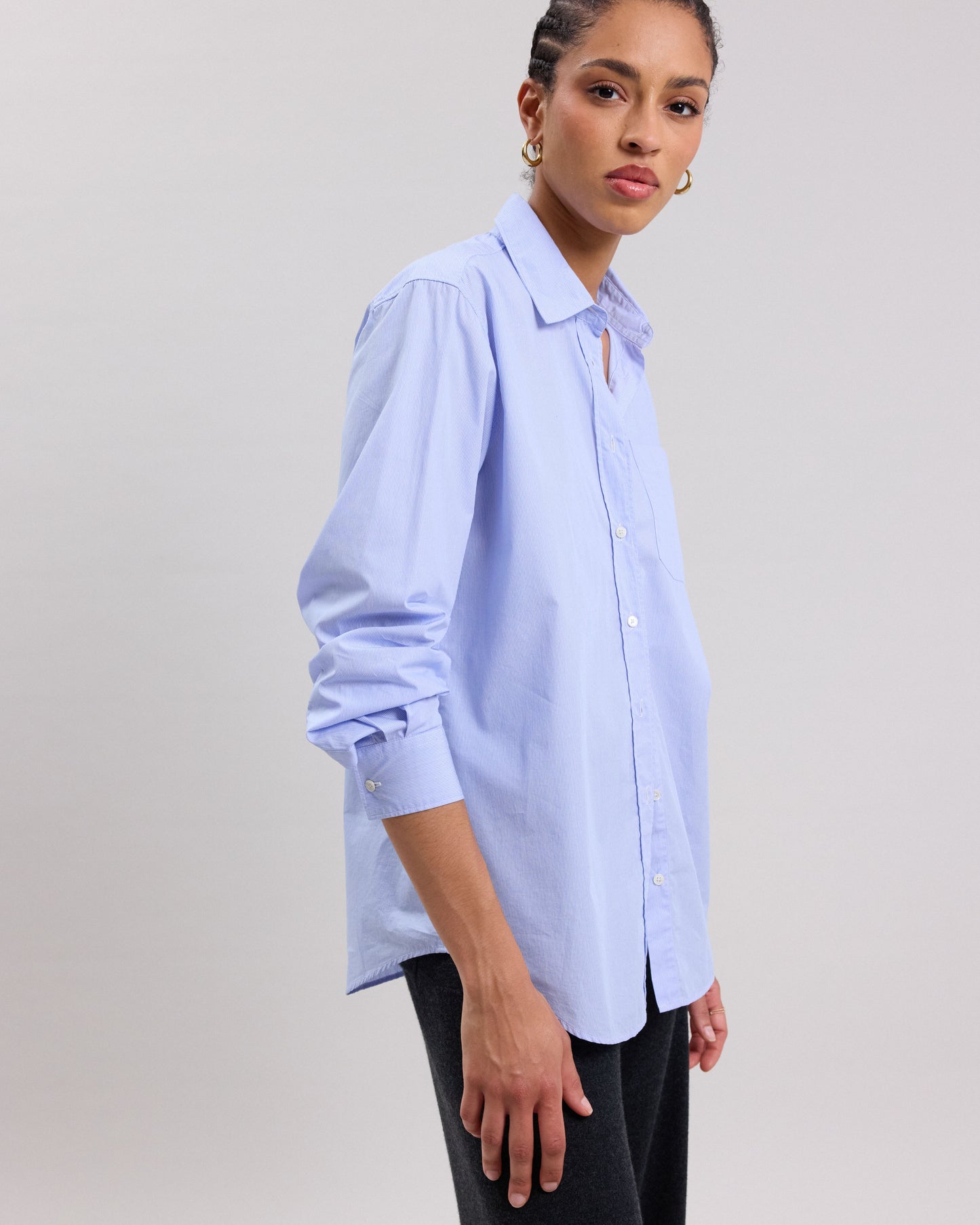 Chemise Femme en popeline de coton à rayures Bleu Cover