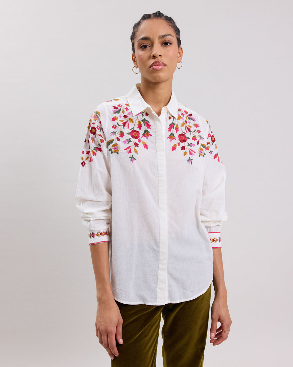 Chemise Femme en coton Ecru brodée Cesar - Image principale
