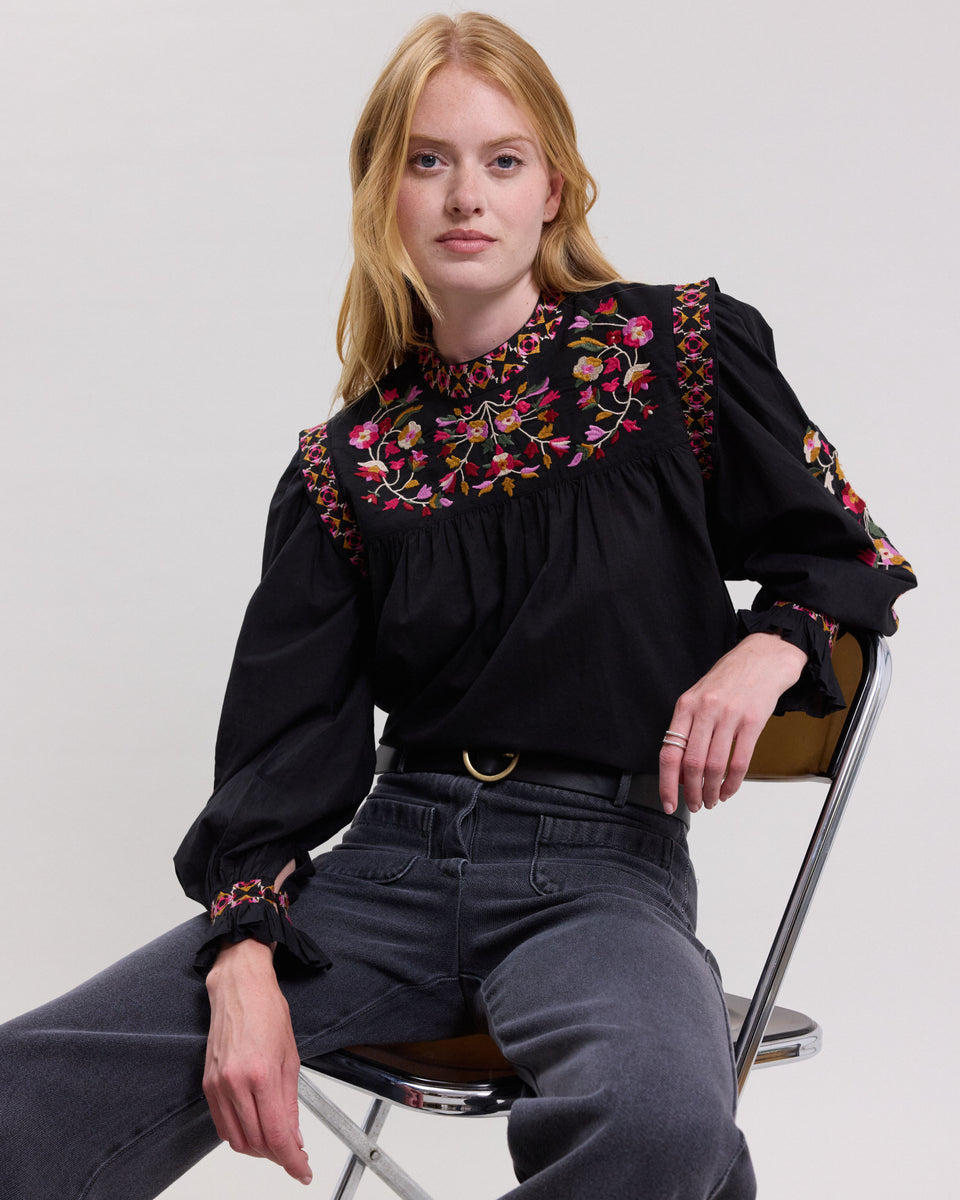 Top Femme en coton Noir brodé Higor - Image principale