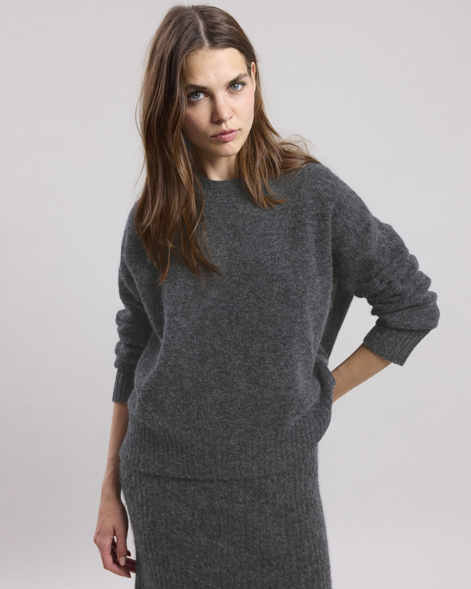 Pull Femme en alpaga & laine mérinos Gris anthracite chiné Matrix - Image alternative