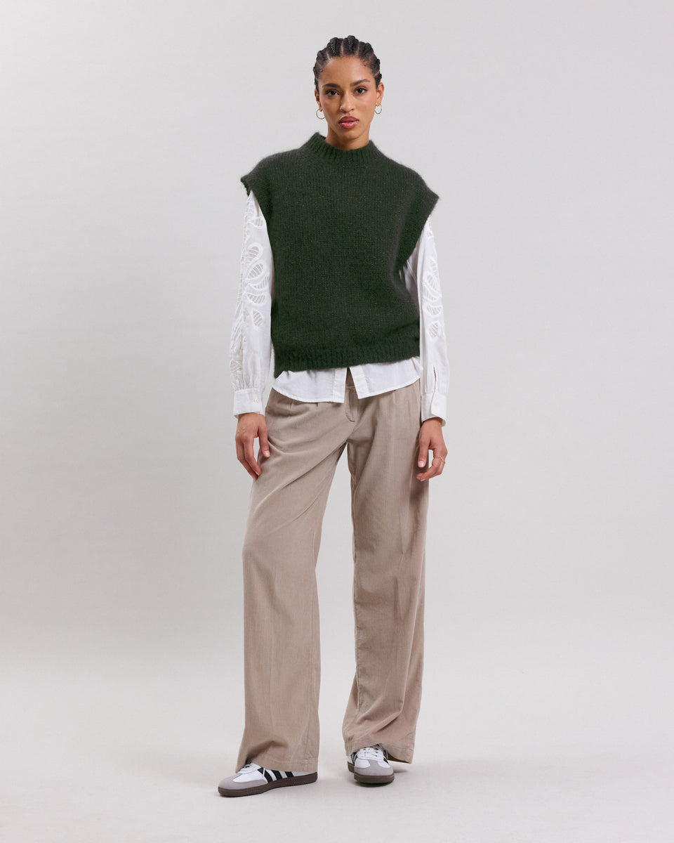 Pull Femme en alpaga mélangé Vert Militaire & lurex Doré Maori - Image alternative