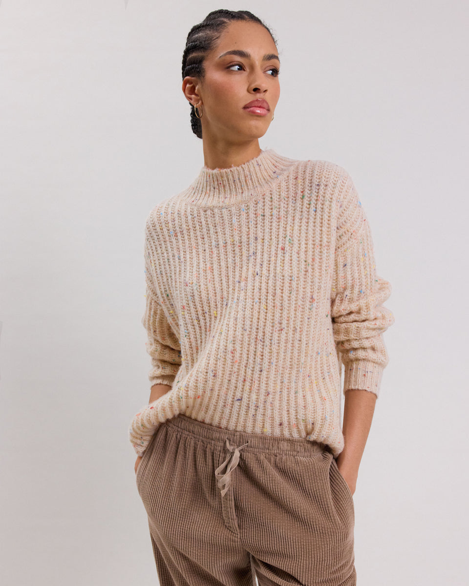 Pull Femme en laine mélangée Ecru chiné multicolore Myu - Image principale