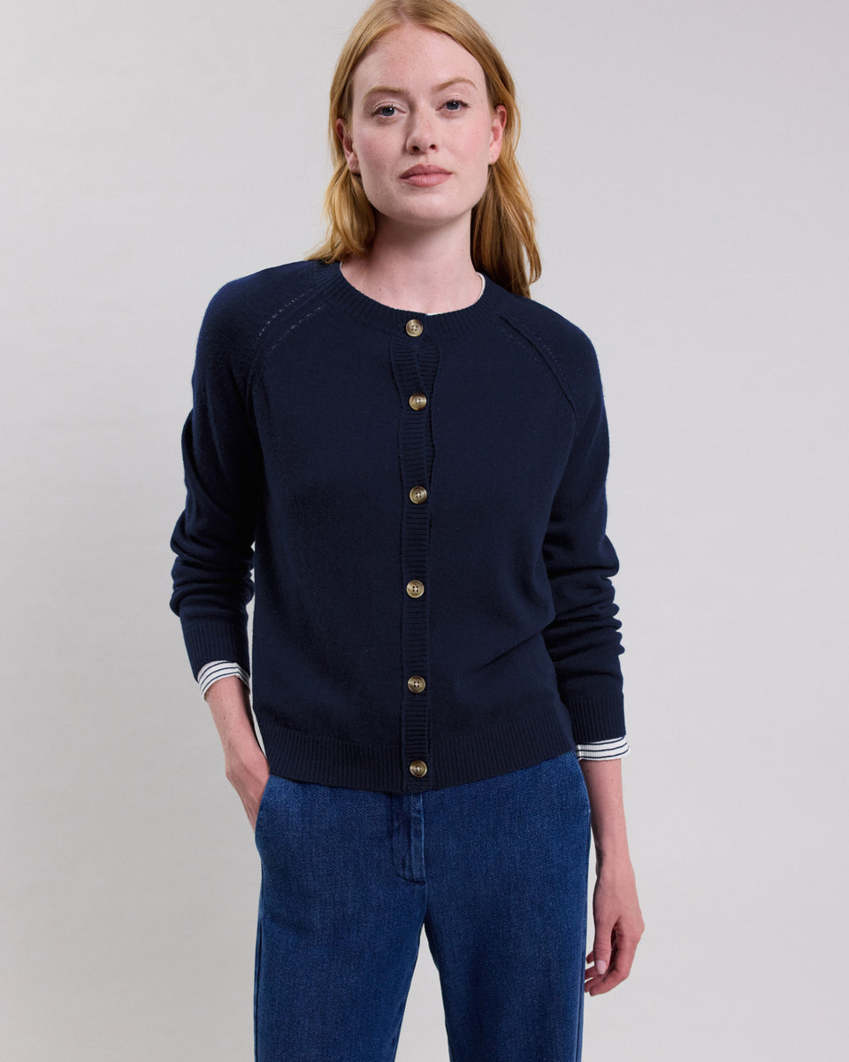 Cardigan Femme en laine mérinos & cachemire Bleu Marine Mechior - Image principale