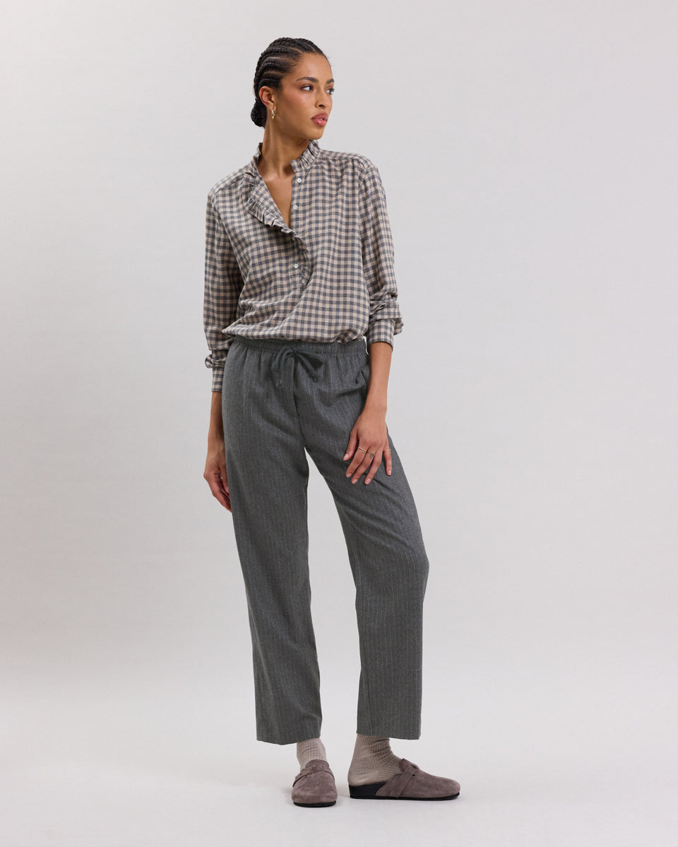 Pantalon Femme en laine vierge mélangée à rayures Gris Peyo - Image principale