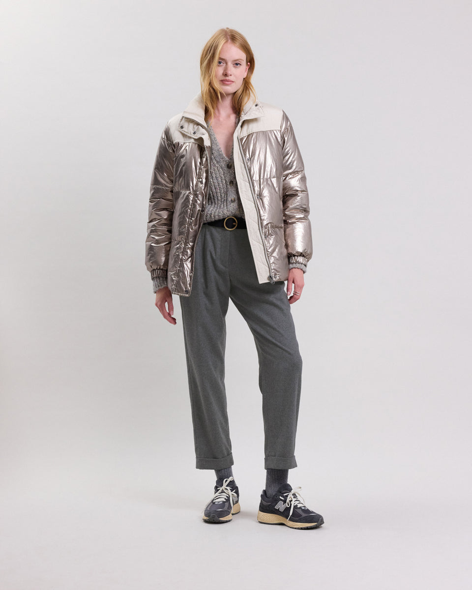 Pantalon Femme en flanelle de laine mélangée Gris Poete - Image principale