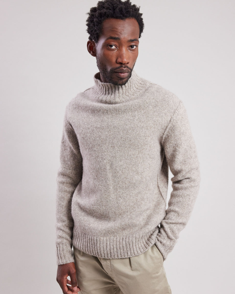 Pull Homme col montant en laine d'alpaga & yak beige - Image principale