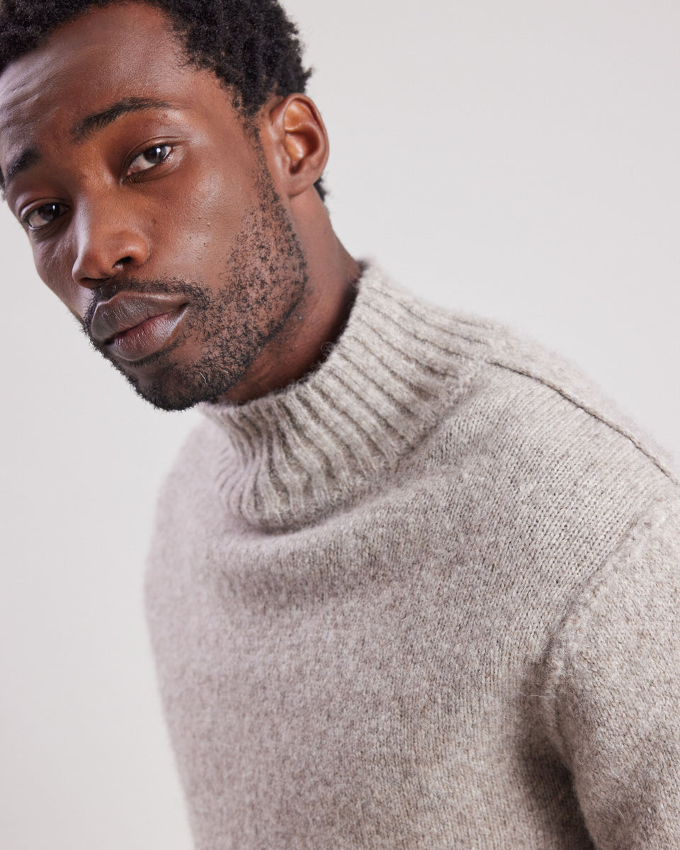 Pull Homme col montant en laine d'alpaga & yak beige - Image alternative