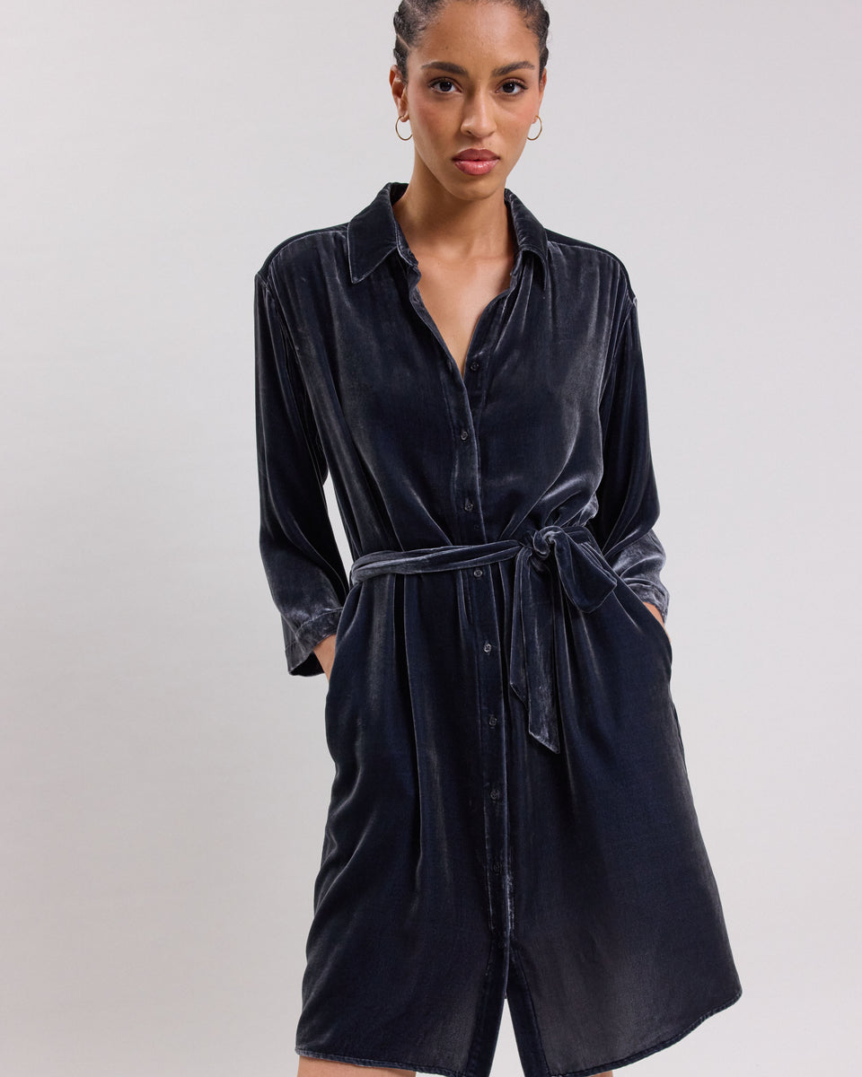 Robe Femme en panne de velours lisse Gris Rosea - Image alternative