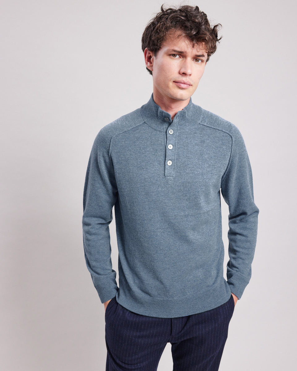 Pull col montant Homme en laine & cachemire Bleu Denim - Image principale