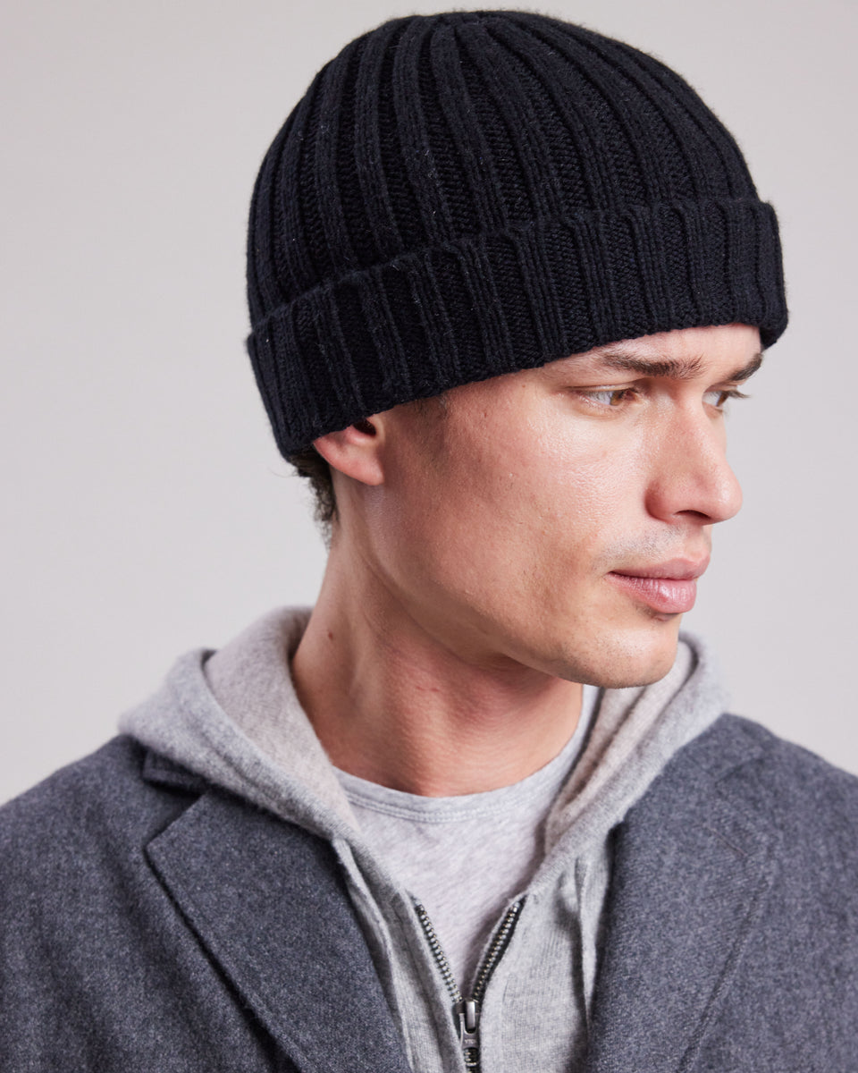Bonnet Homme en laine & cachemire Noir - Image alternative