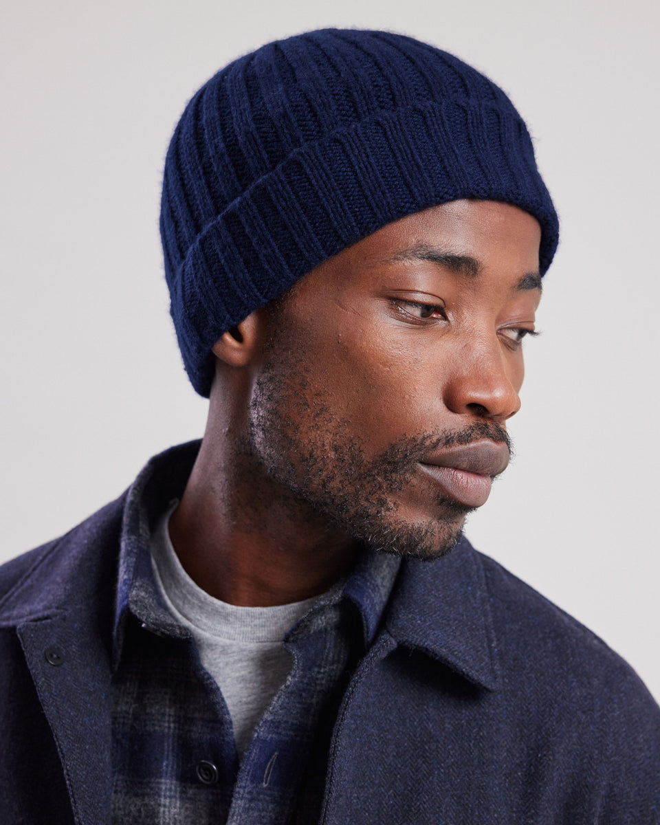 Bonnet Homme en laine & cachemire Bleu Marine - Image principale