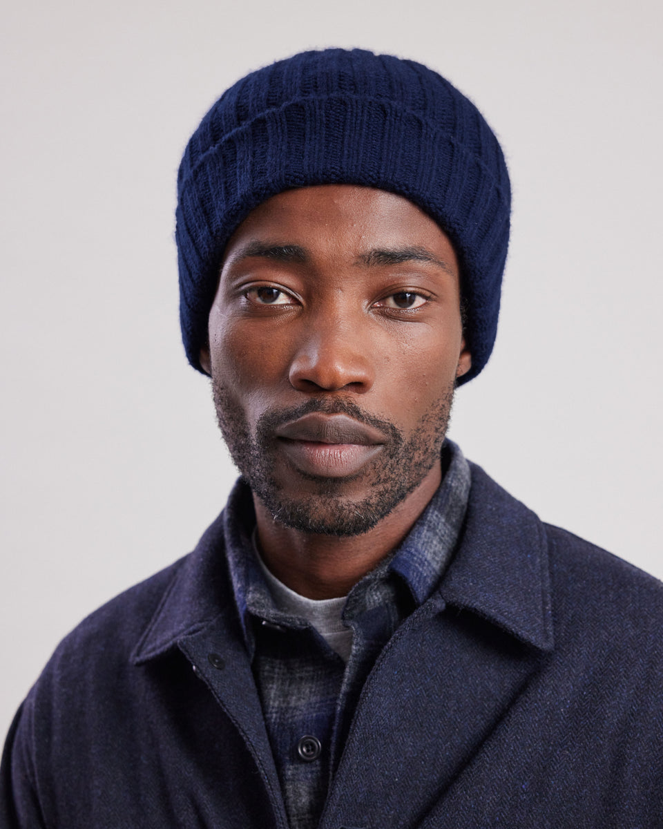 Bonnet Homme en laine & cachemire Bleu Marine - Image alternative