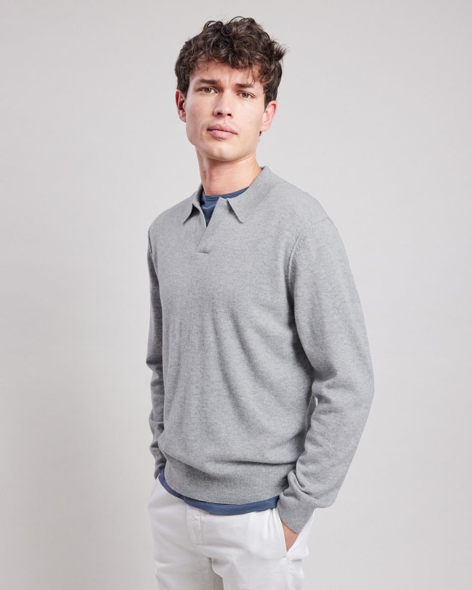 Pull col polo Homme en laine & cachemire Gris - Image principale